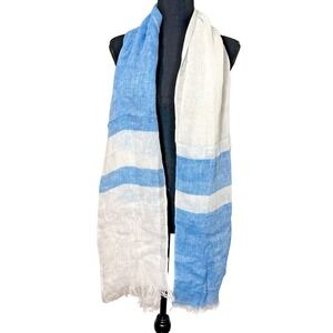 Italian 100% Linen Blue White Scarf Coastal Euro Nautical Old Money Minimalist